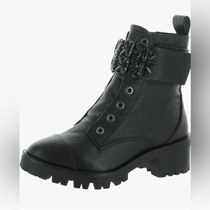 Pippa Jeweled Strap Pebbled-Leather Lug
Boots